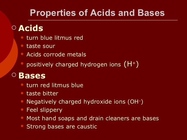 write the chemical properties of acid and base